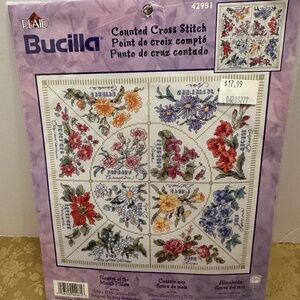 Bucilla Flowers of Month Pillow Topper Counted Cross Stitch Kit New Old Stock